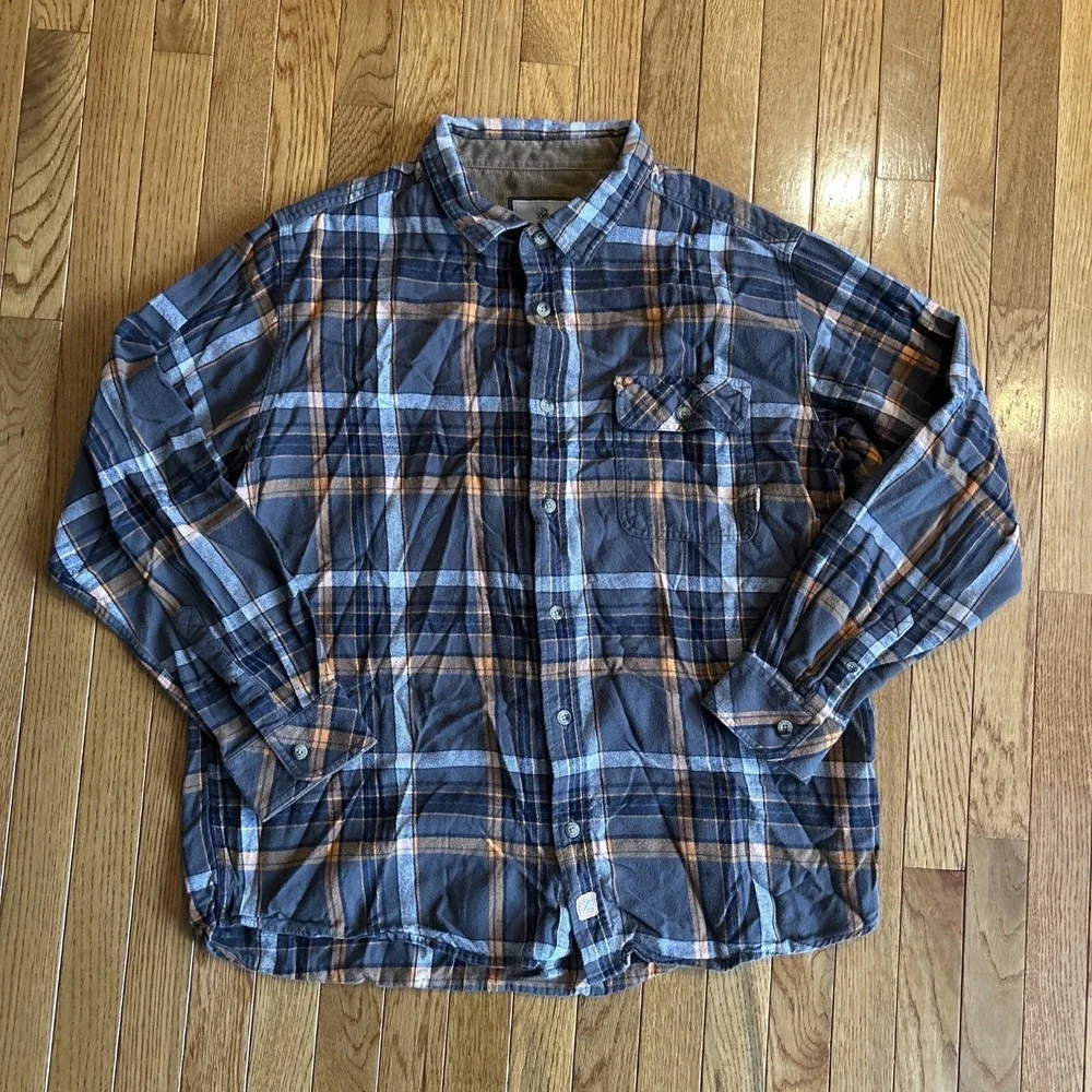 Legendary Whitetails Flannel Shirt‎ Men XL Grey Orange Plaid Corduroy Flip Cuffs